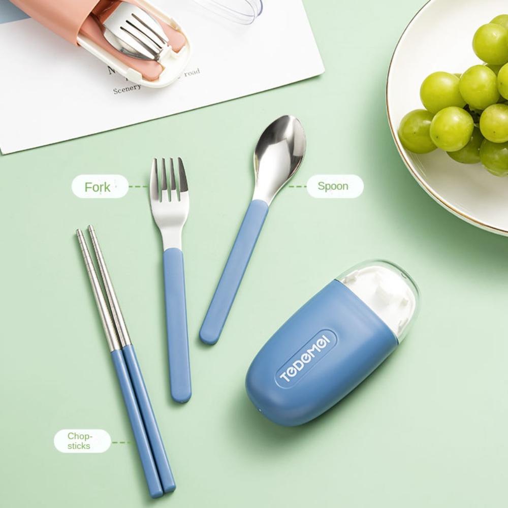 3Pcs/Set Detachable Chopstick Fork Spoon Set Student Eating Tableware  For Outdoor Travel