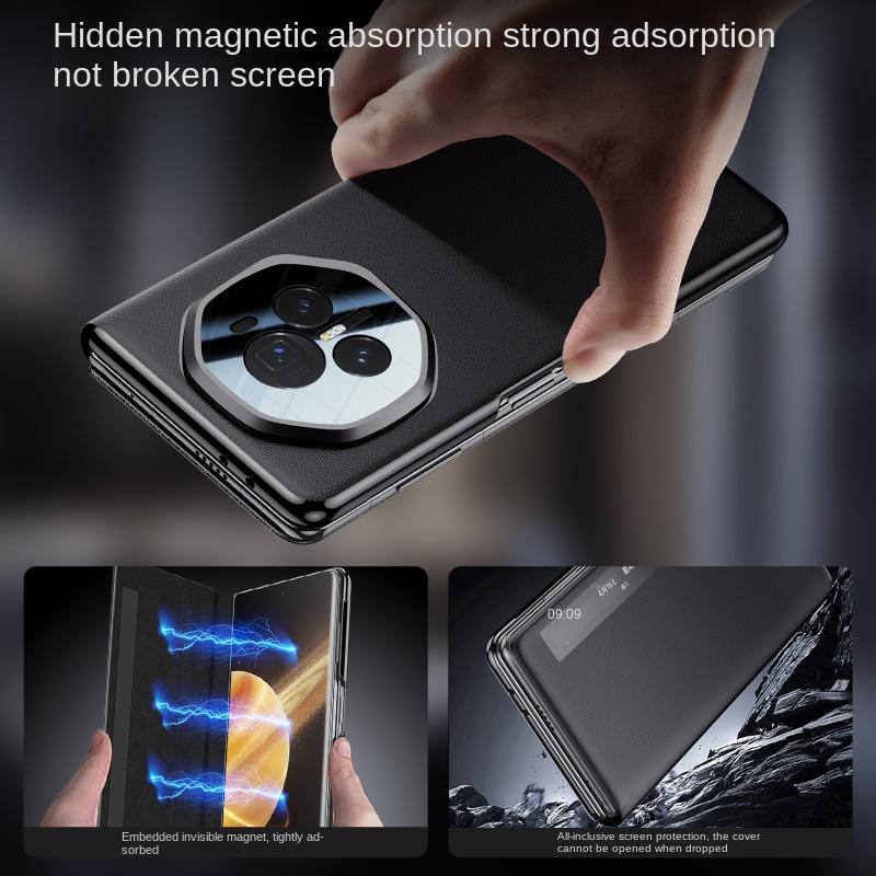 For Honor Magic V3 VS3 Metal Lens All-Inclusive Stand Foldable Smart Plating Frame Anti-Drop and Anti-Fingerprint Leather Case