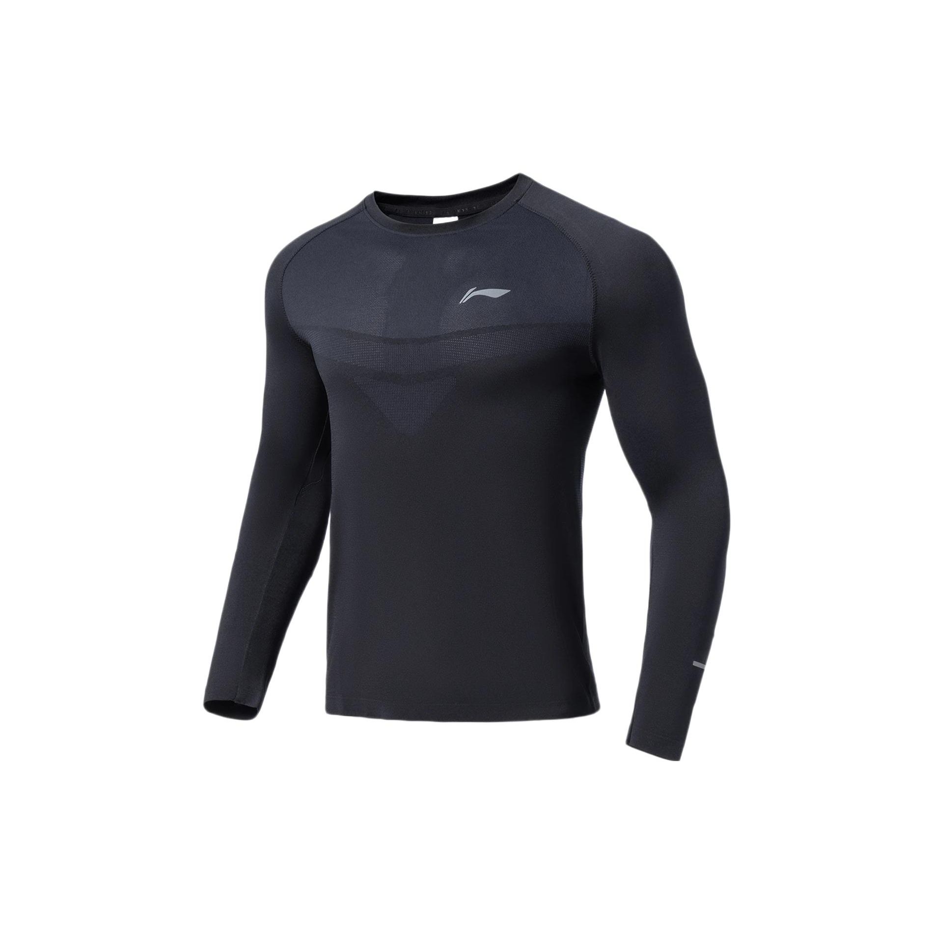 

Теплая облегающая футболка с длинным рукавом и принтом логотипа серии Li Ning Running, мужские топы, холодный песочно-черный ATLS009-1 M