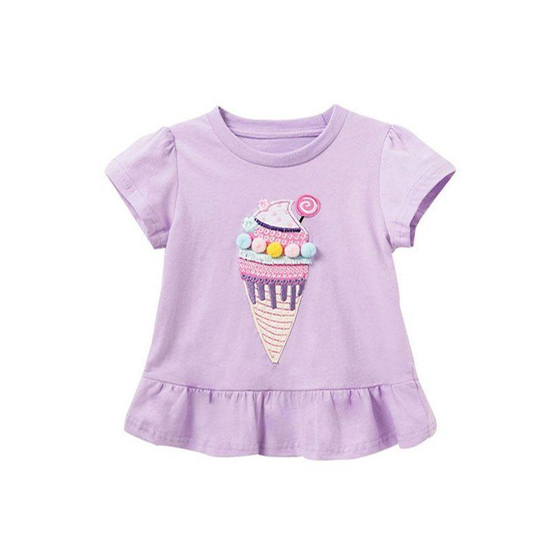 Cute Small Size in Purple Children's Summer Clothing round Neck Short Sleeve T-shirt