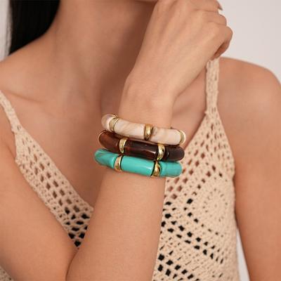 Einfaches Smudge Acryl Armband Dehnbar Vintage Maillard Handring Bambus Elastisches Armband Mädchen