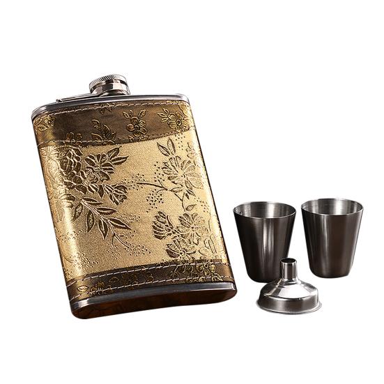 8oz Tragbare Spirituosen Whiskey Taschenflasche Flachmann Trichter Tasse Geschenkbox Set