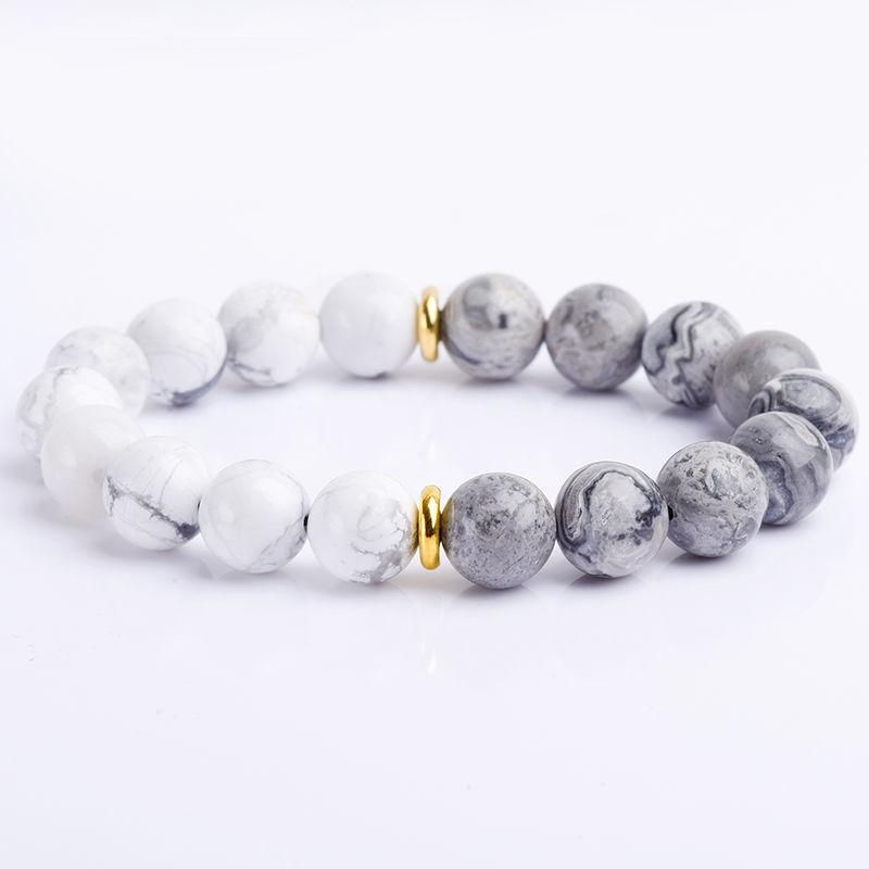 Handmade Natural Volcanic Stone Snowflake Stone Bead Bracelet Men's Retro 10/8mm Elastic Bead Couple Bracelet