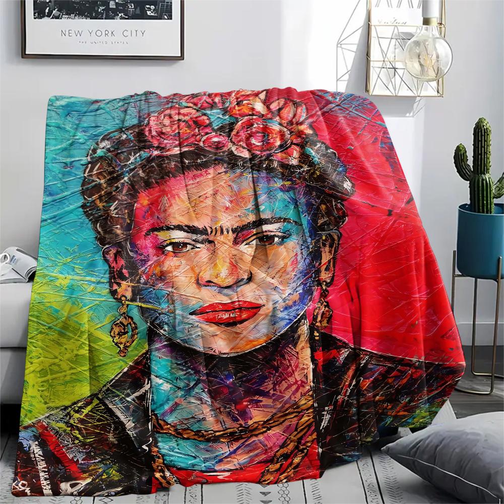 1Pc Frida Kahlo Print Flannel Blanket, High Quality Comfortable for All Seasons, Home Decor, Warmth and Comfort, Perfect for Christmas Gifts