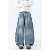 High Street Deconstruction Multi-pocket Jeans Men's Versatile Design Sense Wide Leg Pants American Washed Silhouette Scimitar Pants Spring