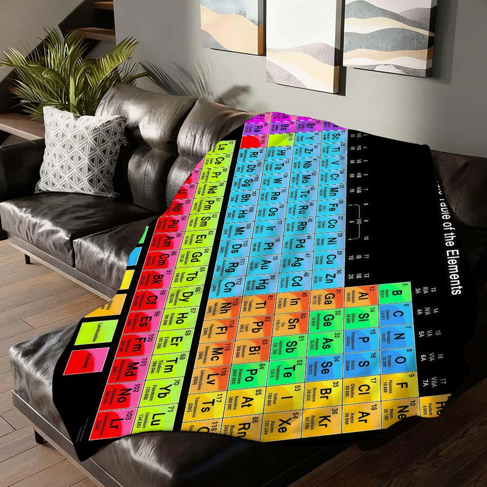 Koc z Układem Okresowym Pierwiastków na Sofę Biuro Łóżko Samolot Podróż Sen Czytanie Relaks Kemping Miękki i Ciepły