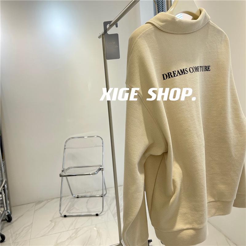 Retro Long Sleeve Polo Sweatshirt - Casual, Loose Fit for Spring & Autumn, French Influencer Style