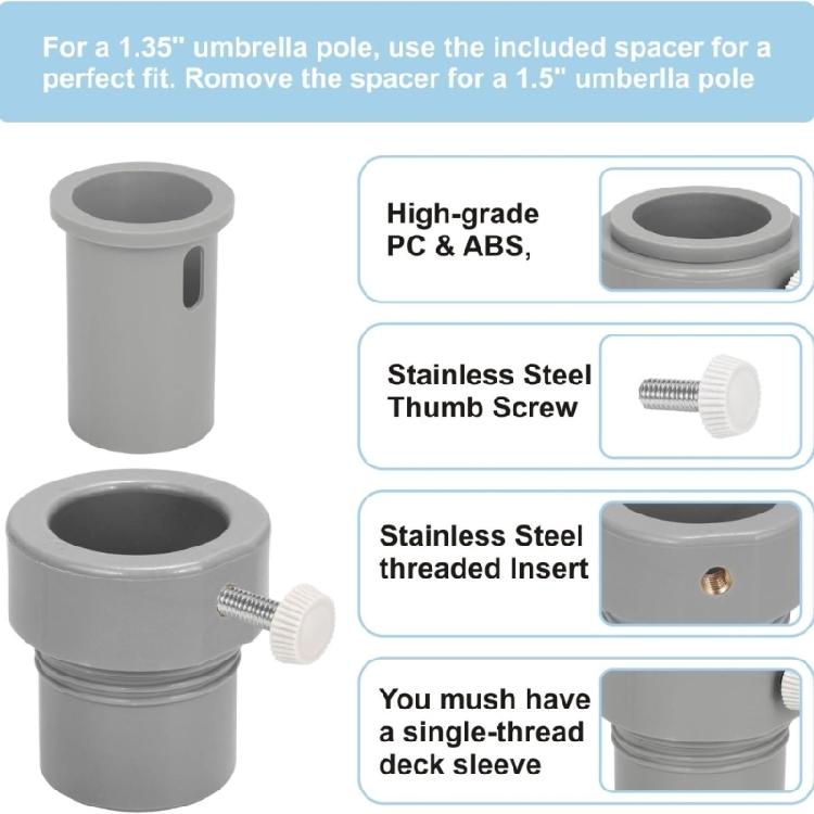 Pool Patio Umbrella Rod Adapter Stabilizer Sleeve Fit 1.35inch Umbrella Rod Ground Pool Umbrella Holder Threaded Hole