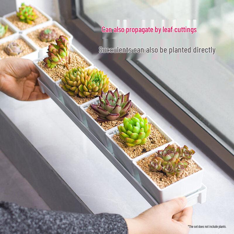 Rectangular Plastic Flower Pot Set with Drainage Tray