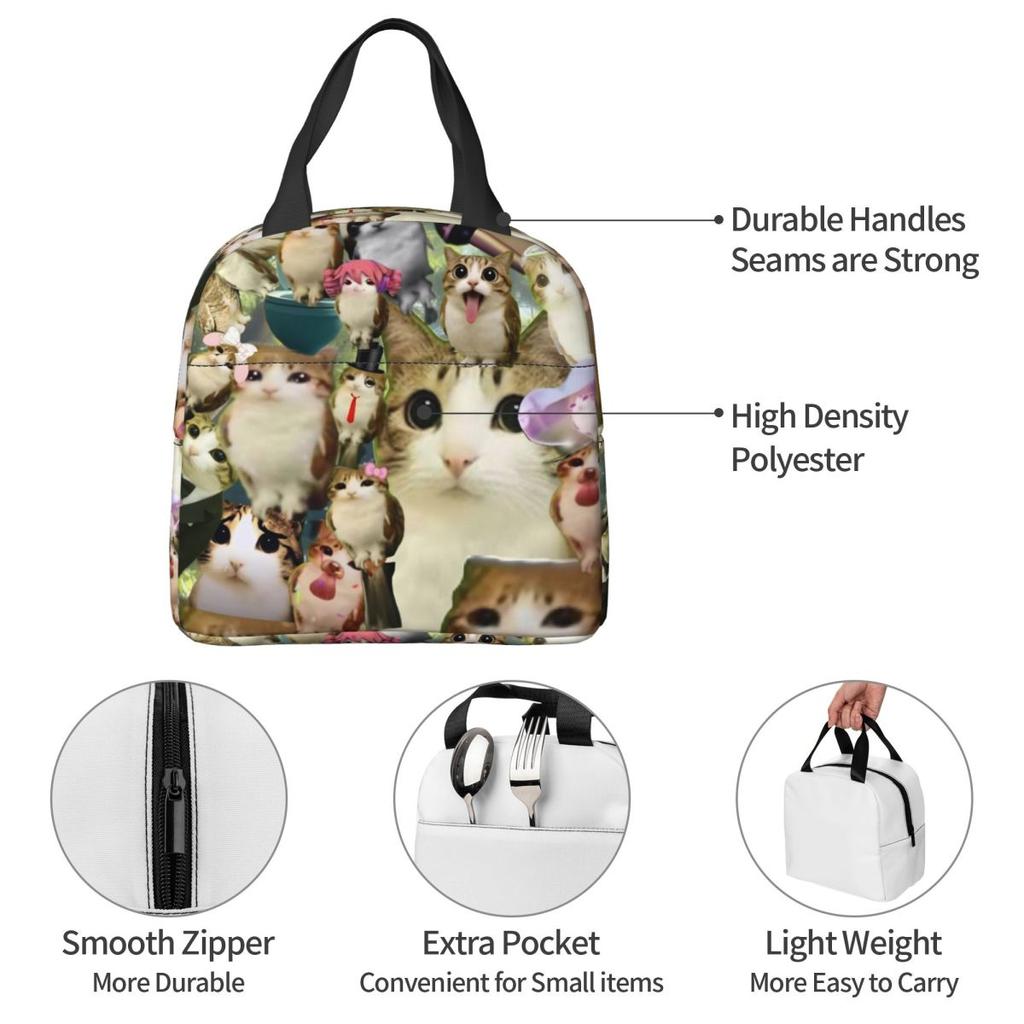 Meowl Cat Owl Meme Accessories Insulated Lunch Tote Bag For Picnic Food Storage Bag Leakproof Thermal Cooler Lunch Boxes