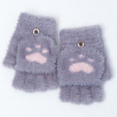 Winter Kinder Student Halbfinger Handschuhe Verdickt Plus Samt Gestrickte Süße Handschuhe
