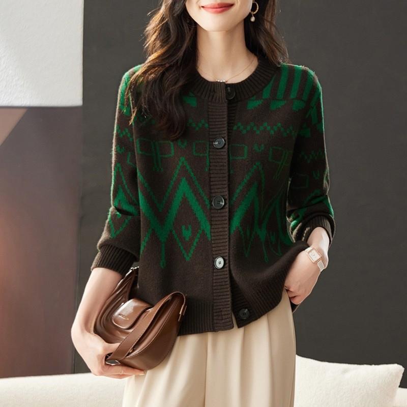 

Кардиган трикотажный с круглым вырезом на раннюю весну, повседневный свободный свитер-топ для женщин 3XL зелёный