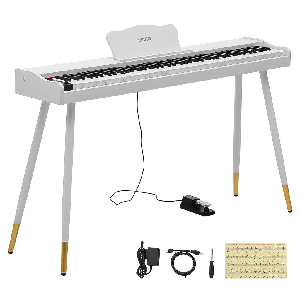 Digital Piano 88 Keys Semi Weighted Full Size Keyboard Stand White, for Beginners, 600 Tones, 600 Rhythms, Electric Piano, with Sustain Pedal,