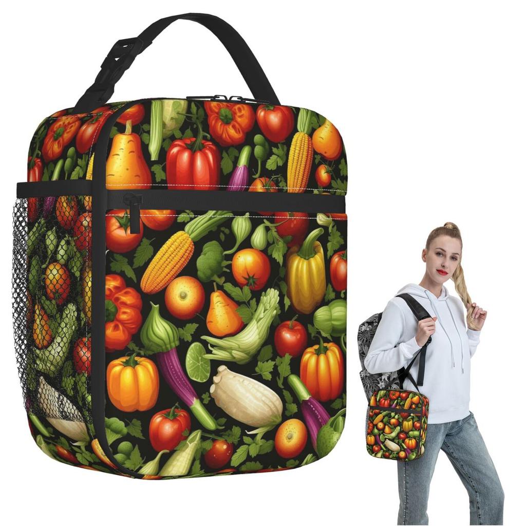 Fresh Vegetable Pattern Insulated Lunch Bag for Women Kids Portable Food Boxes Thermal Lunch Box Tote