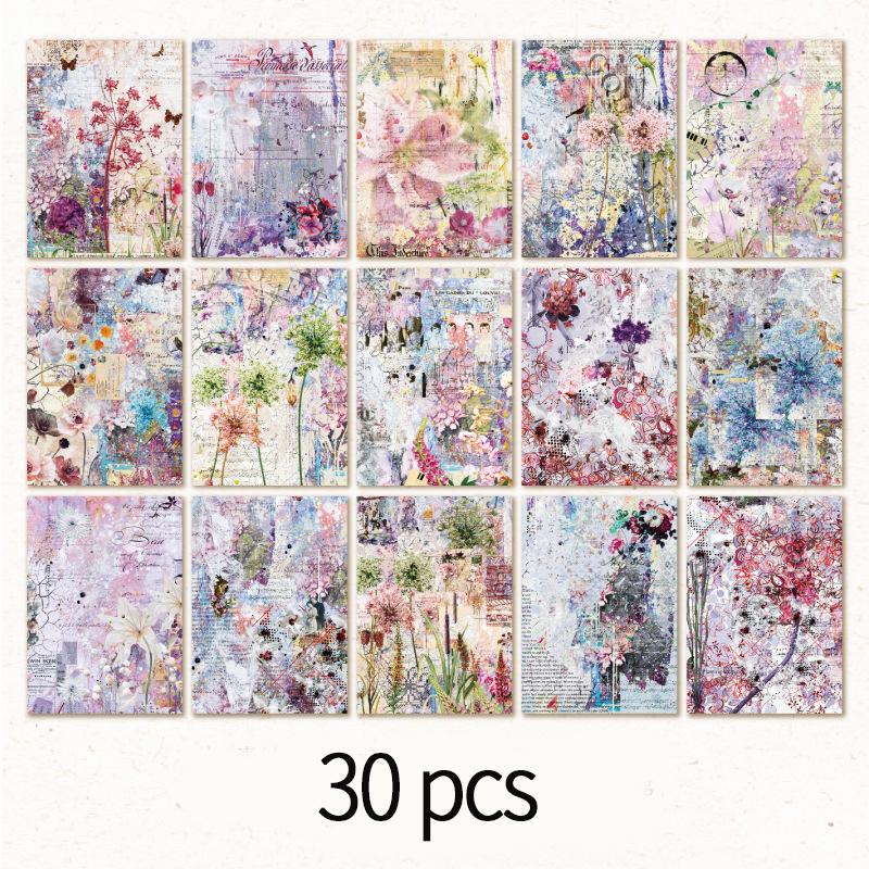 30 Pcs Vintage Flowers Material Paper Decorative Diary Album Scrapbooking Background Paper DIY Hand Made Junk Journal Supplies