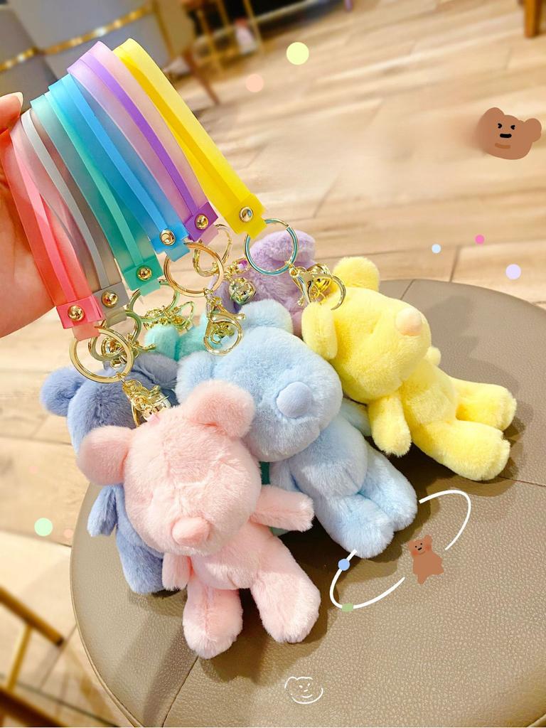 Candy Delightful Colored Plush Bear Keychain Cute Cartoon Pendant For Girls Stylish