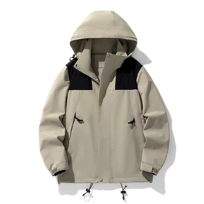 Unisex Windproof & Waterproof Color Block Hooded Jacket for Spring/Autumn Hiking