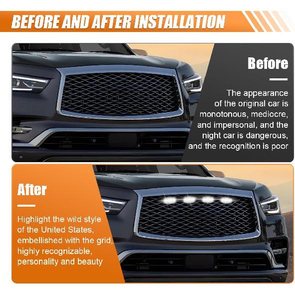 4PCS LED Grill Lights, Bright Car Front Grill DRL Lamps With Wiring Harness, Car Grid Bumper Trim Lights Auto Accessories, Compatible With F150 F250