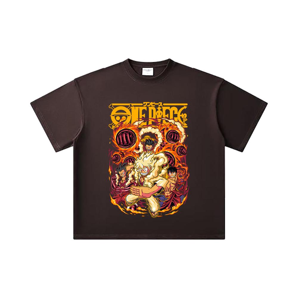 260 GSM Double Yarn 32 Count 100% Cotton One Piece V5 Luffy Gears Print Unisex Heavy Cotton T Shirt