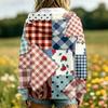 Damen Retro-Print Kapuzenjacke Langarm mit und Taschen für Freizeitkleidung