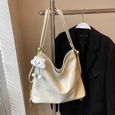 Monochromatic PU Leather Shoulder Bag for Women  Zipper  Simple  Fashionable  Crossbody  Soft  Large Capacity  Versatile  Trendy Bag  New