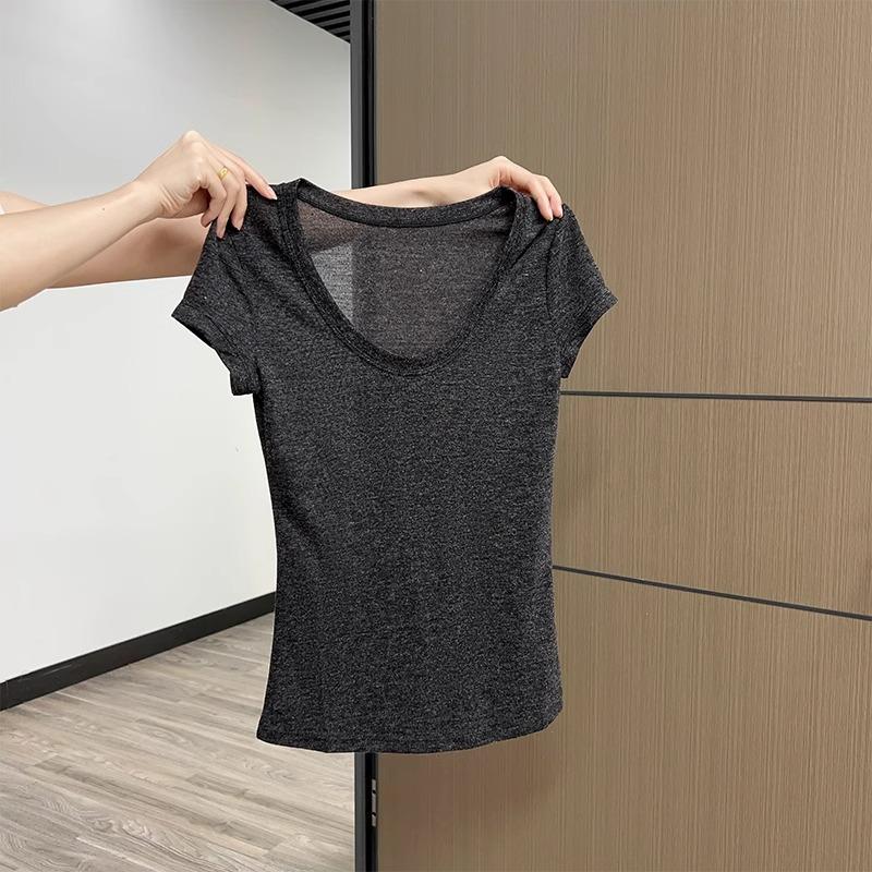 BM Style Female Summer Raspberry Pink Slim Fit Top Simple Casual Elastic Breathable Sweet Hot Girl Inner Wear Small T-shirt