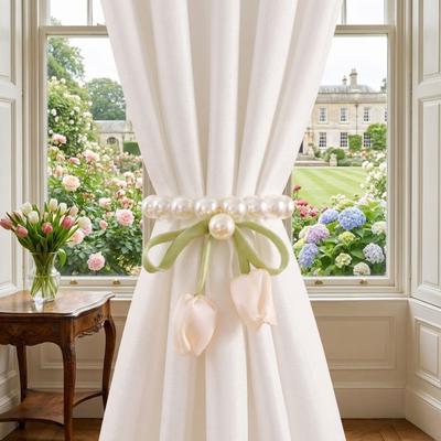 Exquisite Flower Pearl Curtain Buckle Romantic Curtains Tie Rope Tulip Curtain Straps  Office