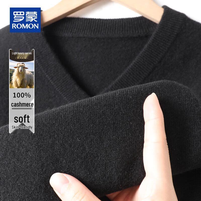 ROMON Men's Thick 100% Cashmere V-Neck Pullover Sweater