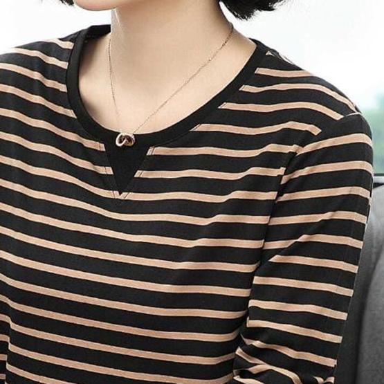 WTEMPO Dámský jarní pruhovaný svetr s dlouhým rukávem, velká velikost, dámský volný bavlněný kulatý výstřih, ležérní topy, velká velikost