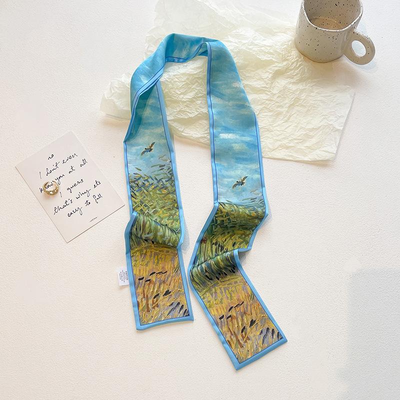Cashew flower silk scarf, double-sided printed headband, ins decoration, versatile triangle scarf accessories