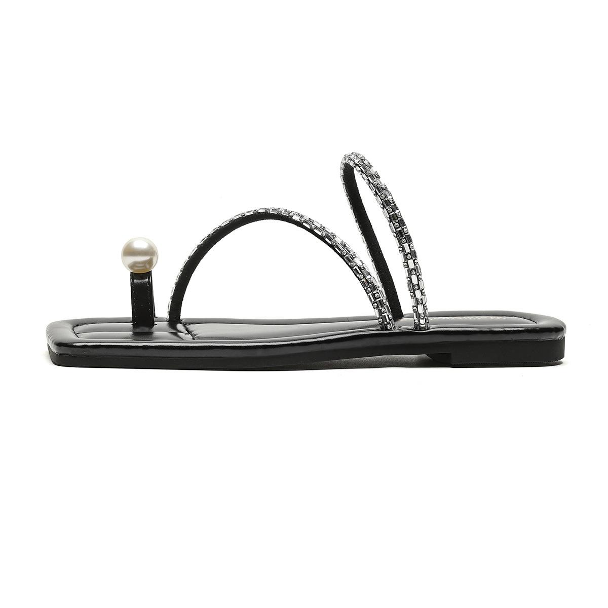 

Weiwei girls 2218-2 жемчужные носочки классные тапочки женщины любят носить стразы фея ветер плоские сандалии женщины 35 чёрный