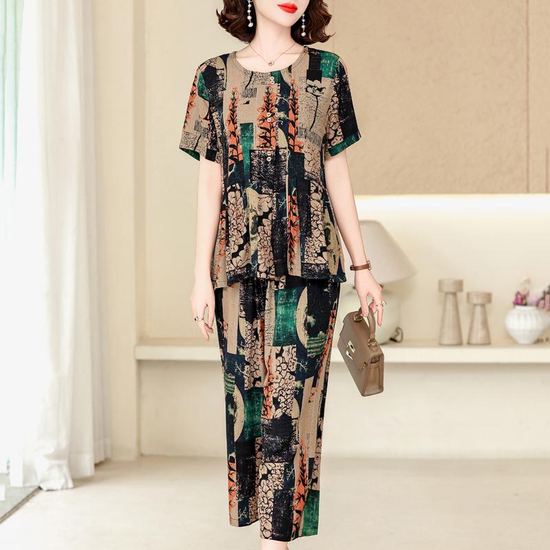 Women's Plus Size Printed 2-Piece Set – Casual Short Sleeve Summer Outfit (XL-5XL)
