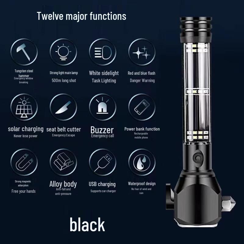 Multifunctional Solar Rechargeable LED Flashlight