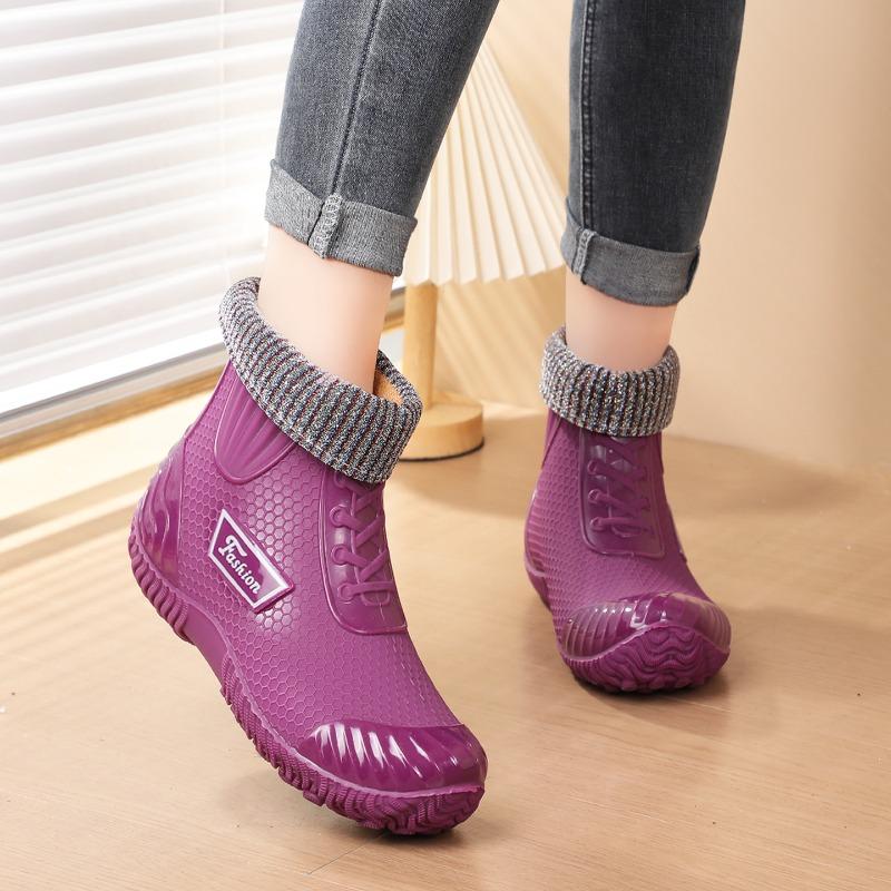 Low-top Water Shoes Women's Non-slip and Waterproof New Fashion Rain Shoes Winter Velvet Warm Rain Boots