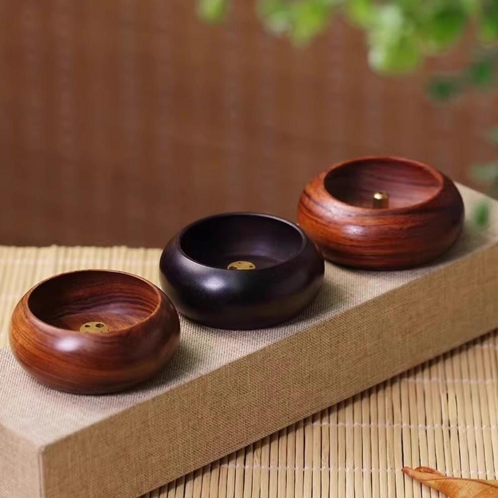 Handcrafted Wooden Incense Holder Solid Wood Bowl Shape Censer Stick Holder Desktop Decor