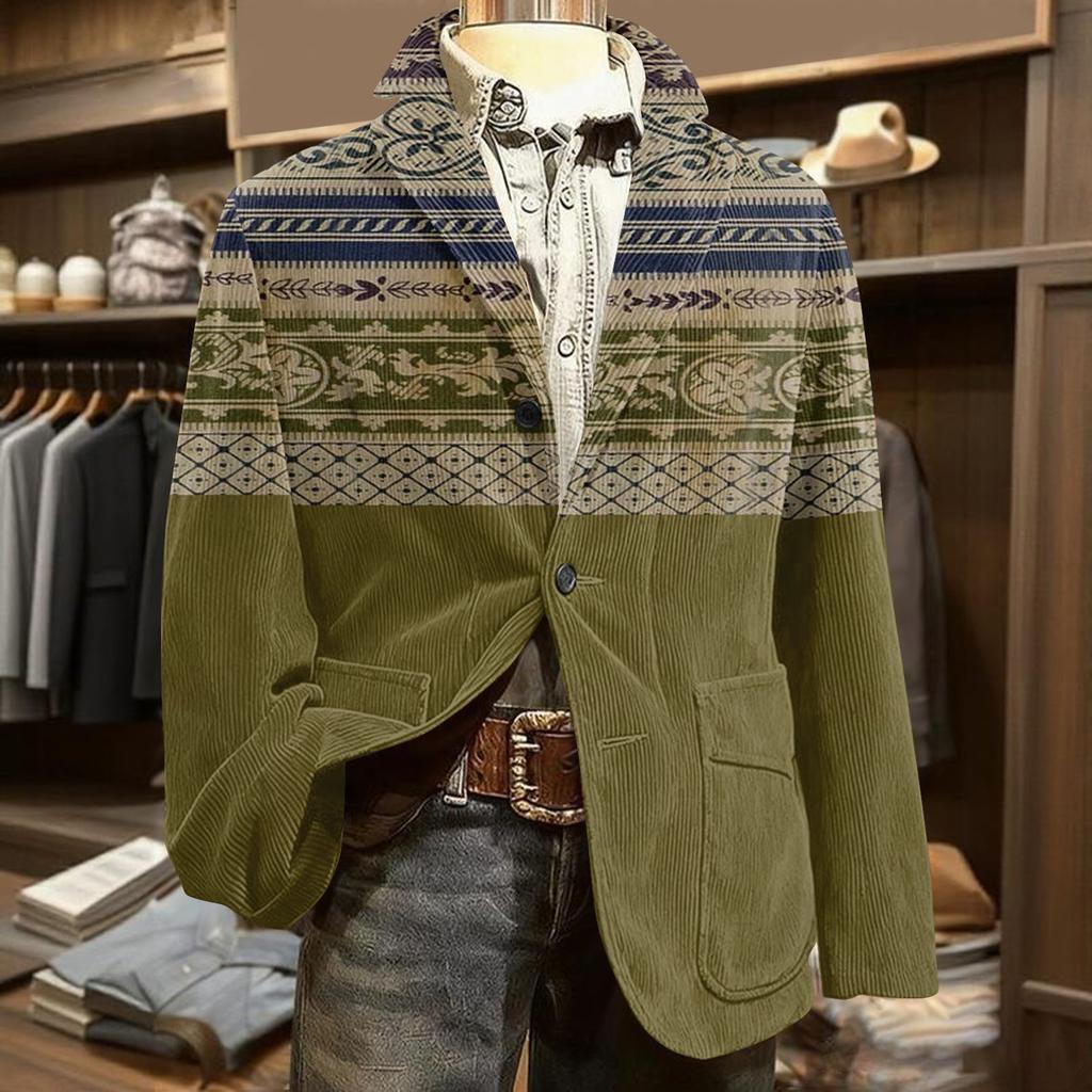 Herren Bedruckter Cord Warmes Taschen-Sakko Strickjacke Herren Freizeitanzug