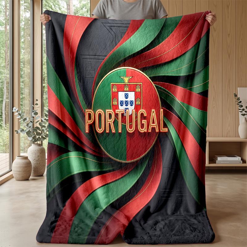 Portugal Football Printed Flannel Blanket Skin Friendly Warm Decorative Throw for Indoor Couch Bed Daily Use
