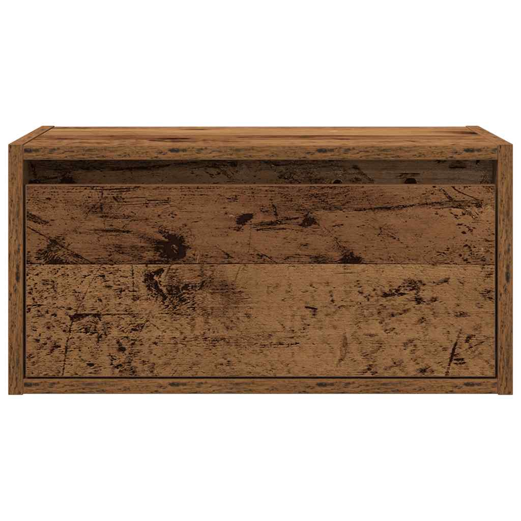 Wall Mounted Nightstand with LED Lights Vintage Wood Look