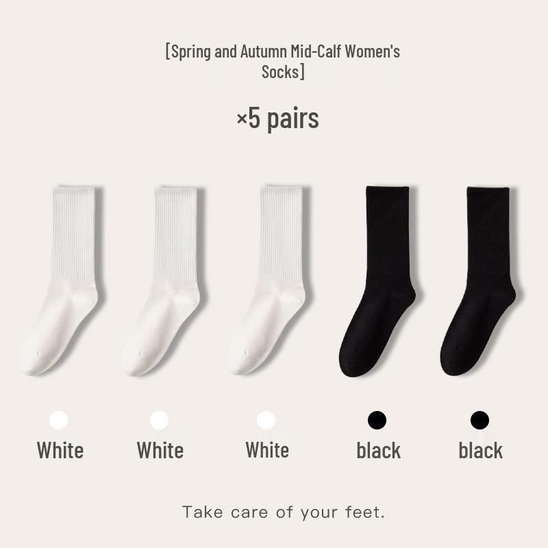 Japanese Style Women’s Ruffle Mid-Calf Socks - Spring/Summer Odor-Resistant Cotton In Black & White.