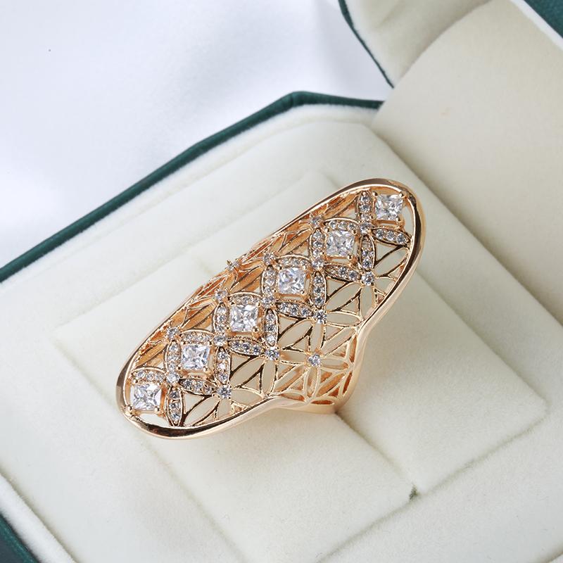 Unique  Rose Gold Big Ring For Women Fashion Natural Zircon Engagement Wedding Party Daily Fine Jewelry  New