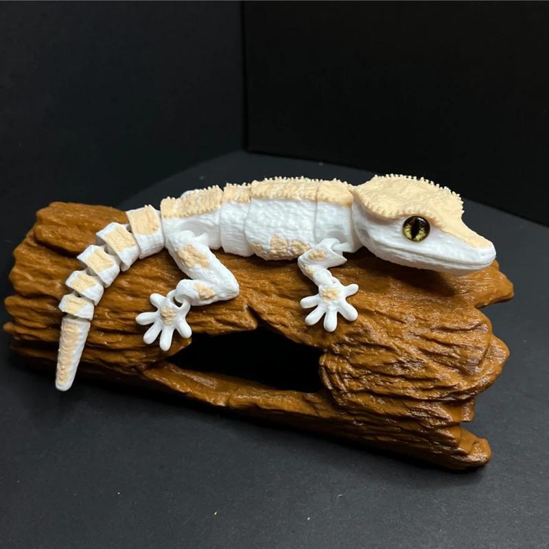 3D Geprinte Crested Gecko Figuur met Beweegbare Gewrichten Hagedis Koelkastmagneet Bureauornament Woonkantoor Decoratie voor Reptielenliefhebbers