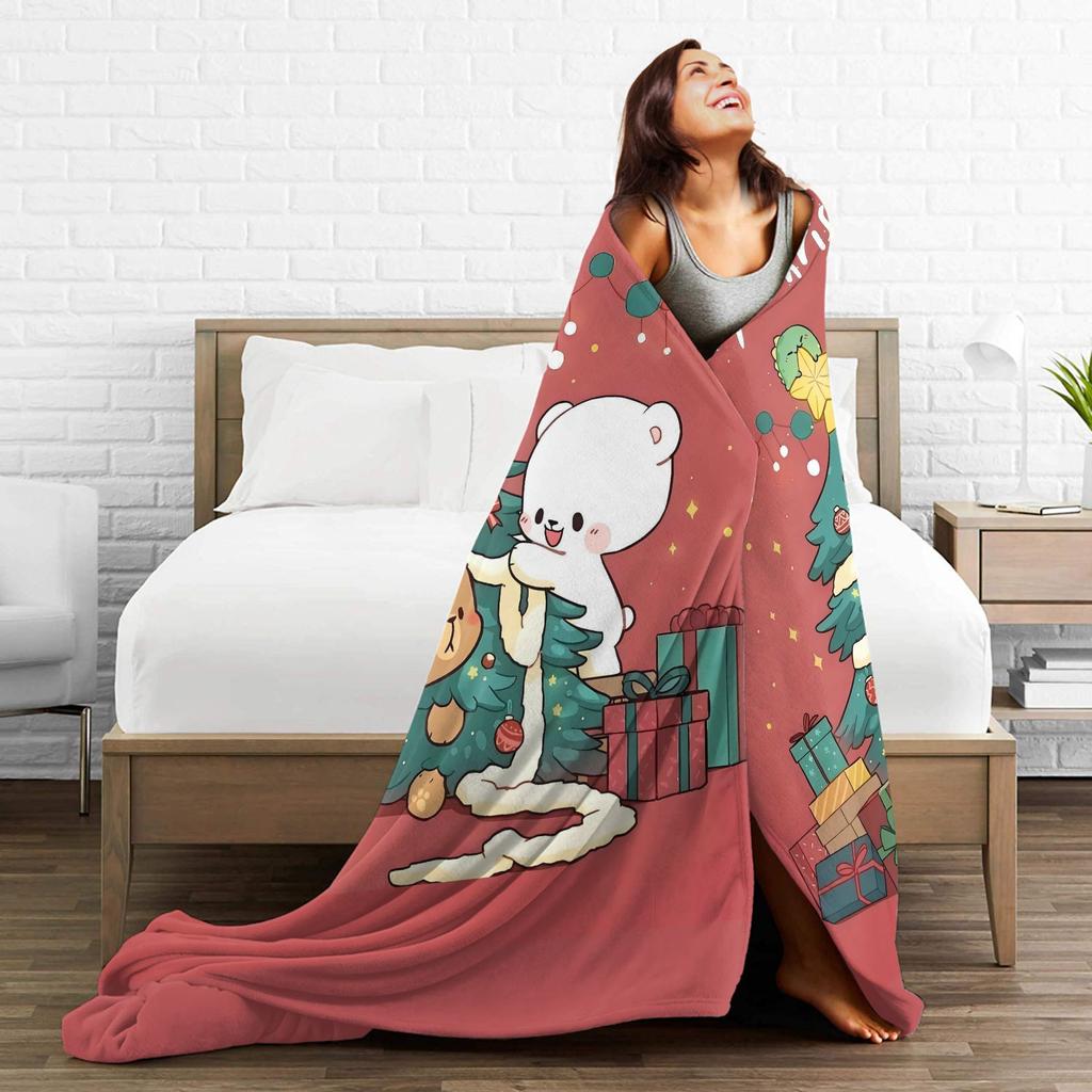 Bubu and Dudu Xmas Panda Couple Merry Christmas Soft Warm Blanket  Airplane Plush Bedding Throw Flannel Bedspread Sofa Bed Cover