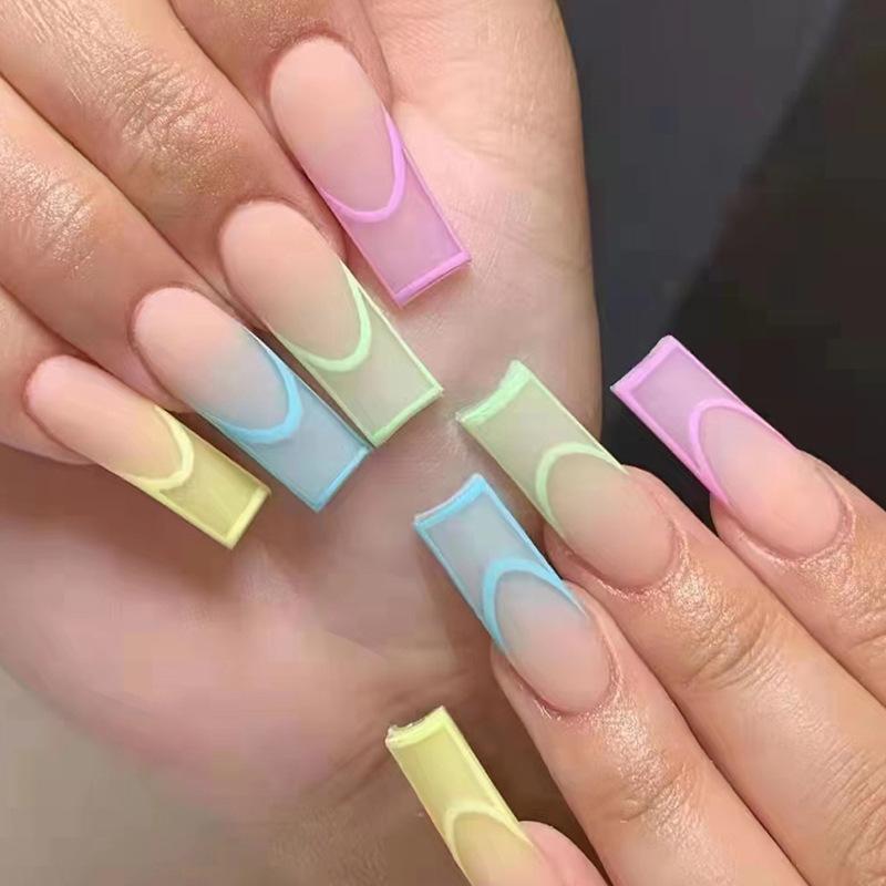 Long Ballet Nail Wearing Nail New Product Combination Color 24 Boxed Summer Rainbow Fresh Nails