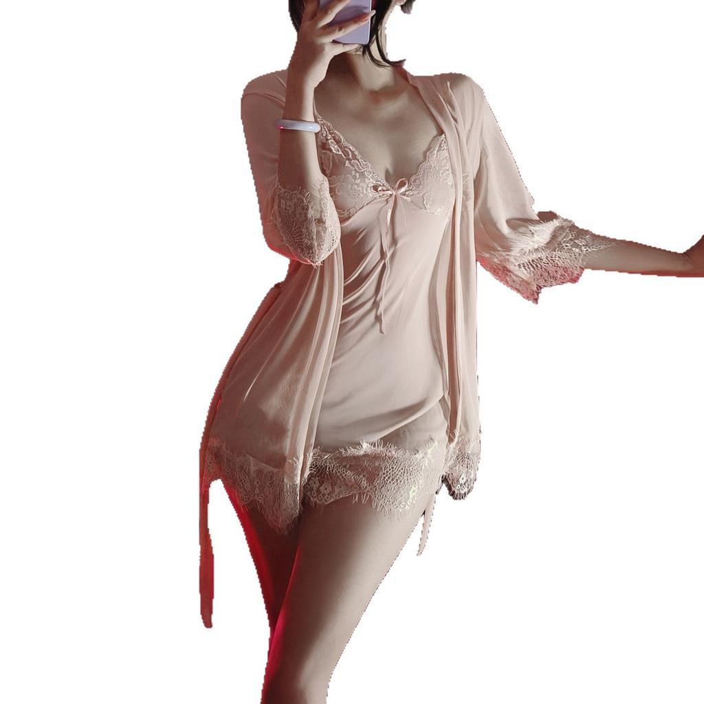 Sexy Underwear Lace Sexy Large Size Pajamas Seductive See-through Wear Mesh Suspender Nightdress Abstinence