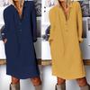 Fashion Casual Simple Long Sleeved Women Dress Spring Summer Plus Size Office Party Elegant Loose Solid Color Dresses Female Buttons Women's Clothing