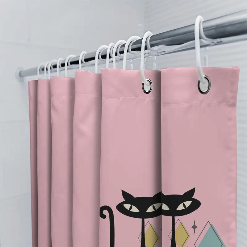 Black Cat Shower Curtain Pink Polyester Bathroom Decor Waterproof Printed Home Decoration Window Washing Cloth Set 84X7269 Piec