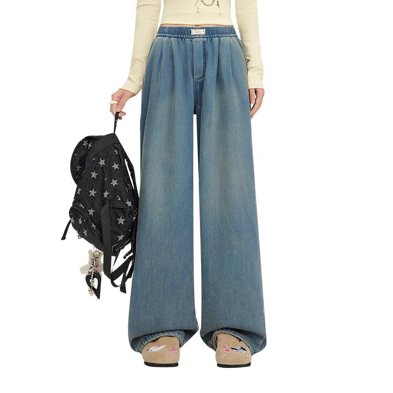 

UNIFREE Fleece-Lined American Retro Loose Straight-Leg Denim Jeans L