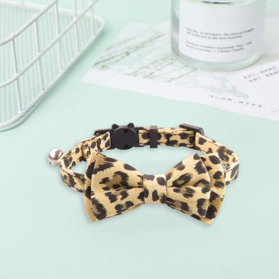 Leopard Print Pet Collar with Bell Lightweight Fabric Cat Neck Chain Scalable Pet Necklet