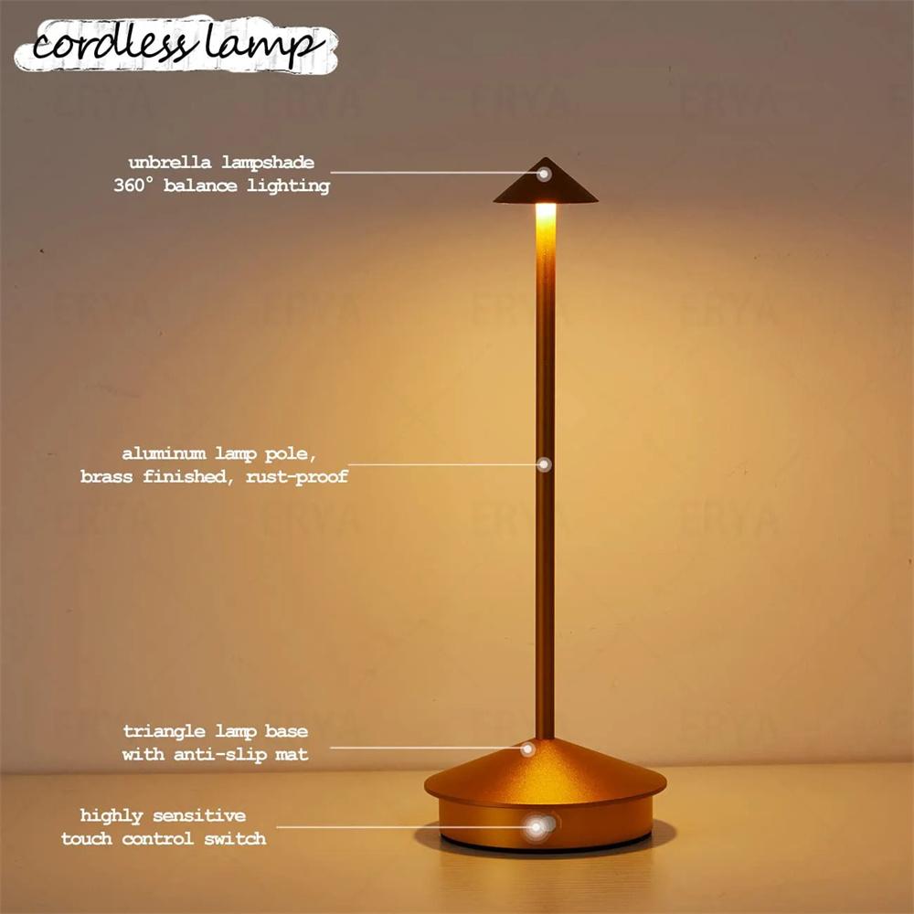 Creative LED Pointed Desk Lamp Charging Touch 3 Color Stepless Dimming Night Light Hotel Bar Restaurant Table Decoration Light