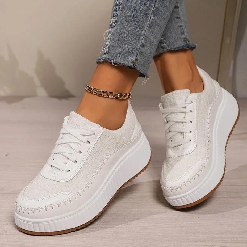 Fashion Rimocy Fashion Glitter Platform Sneakers Women Spring Lace Up Pink Sports Shoes Woman Plus Size 43 Thick Bottom Walking Shoes